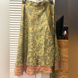 Floral Patterned Yellow and Green sari silk skirt DGY